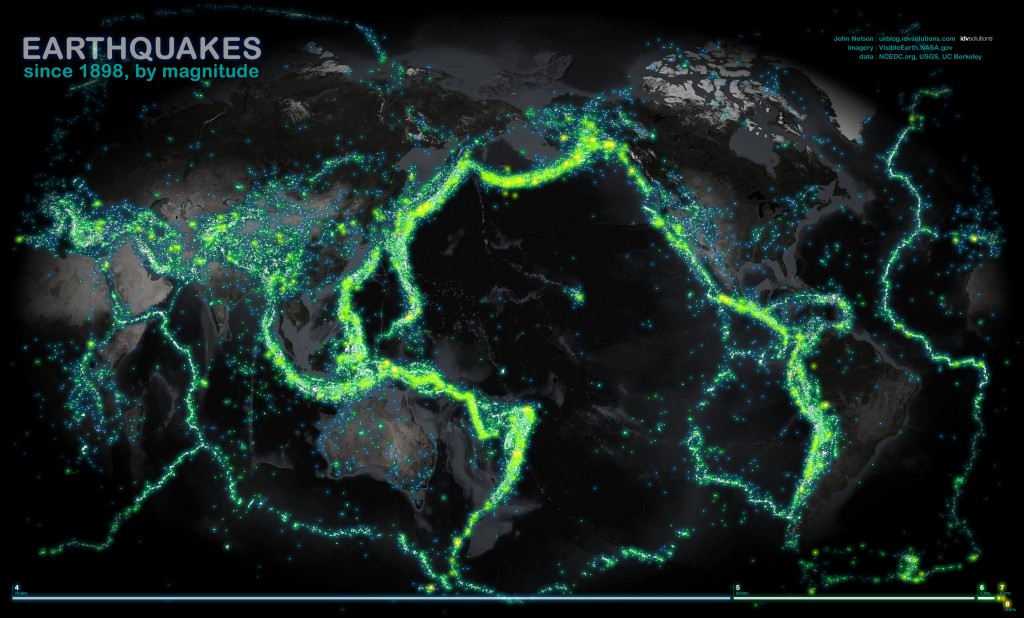 Map of earthquakes by magnitude since 1898